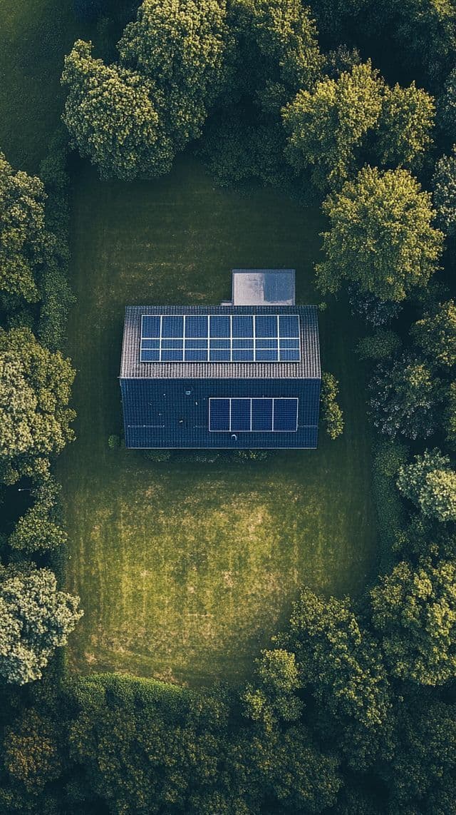 Solar-powered home surrounded by nature
